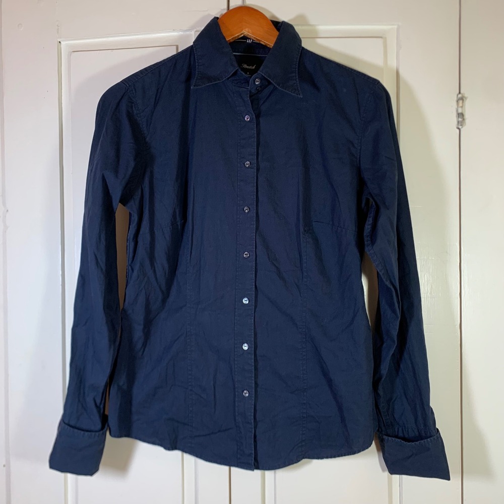 Gap Womens Blue Stretch Button Down Long Sleeve Shirt Size 8 Minimalist READ